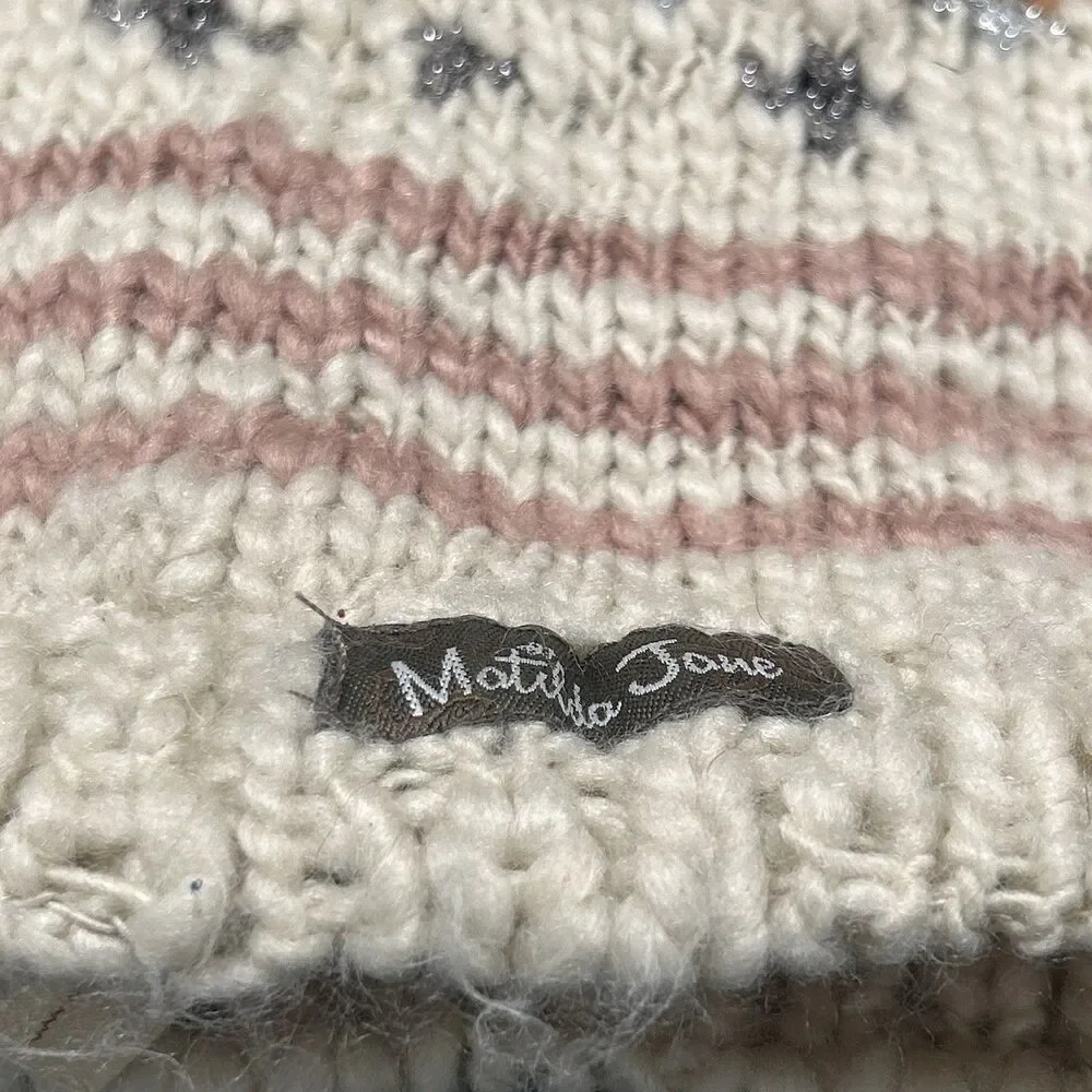 Matilda Jane Beanie Girls OS Knit Pullover Fleece Lined Puff Ball